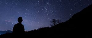 Preview wallpaper silhouette, starry sky, man, night