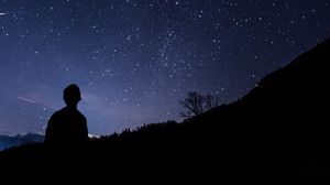 Preview wallpaper silhouette, starry sky, man, night