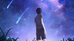 Preview wallpaper silhouette, starry sky, meteors, starfall, night, art