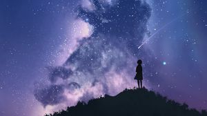 Preview wallpaper silhouette, starry sky, milky way, art