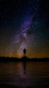 Preview wallpaper silhouette, starry sky, night, reflection, loneliness, solitude