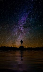 Preview wallpaper silhouette, starry sky, night, reflection, loneliness, solitude