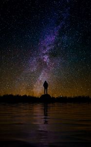 Preview wallpaper silhouette, starry sky, night, reflection, loneliness, solitude