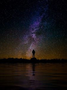Preview wallpaper silhouette, starry sky, night, reflection, loneliness, solitude