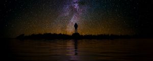 Preview wallpaper silhouette, starry sky, night, reflection, loneliness, solitude