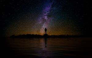 Preview wallpaper silhouette, starry sky, night, reflection, loneliness, solitude