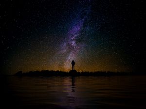 Preview wallpaper silhouette, starry sky, night, reflection, loneliness, solitude