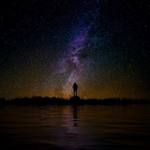 Preview wallpaper silhouette, starry sky, night, reflection, loneliness, solitude