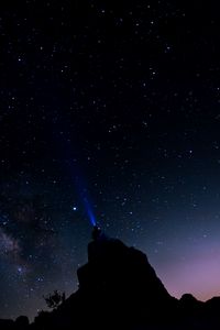 Preview wallpaper silhouette, starry sky, night, flashlight, glow