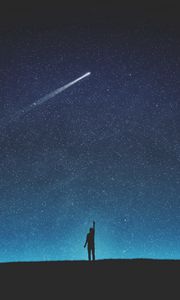 Preview wallpaper silhouette, starry sky, shooting star, night, art