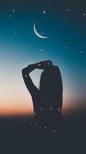 Preview wallpaper silhouette, starry sky, stars, moon, night