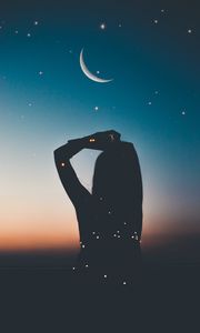 Preview wallpaper silhouette, starry sky, stars, moon, night