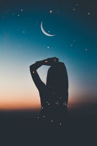 Preview wallpaper silhouette, starry sky, stars, moon, night