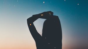 Preview wallpaper silhouette, starry sky, stars, moon, night