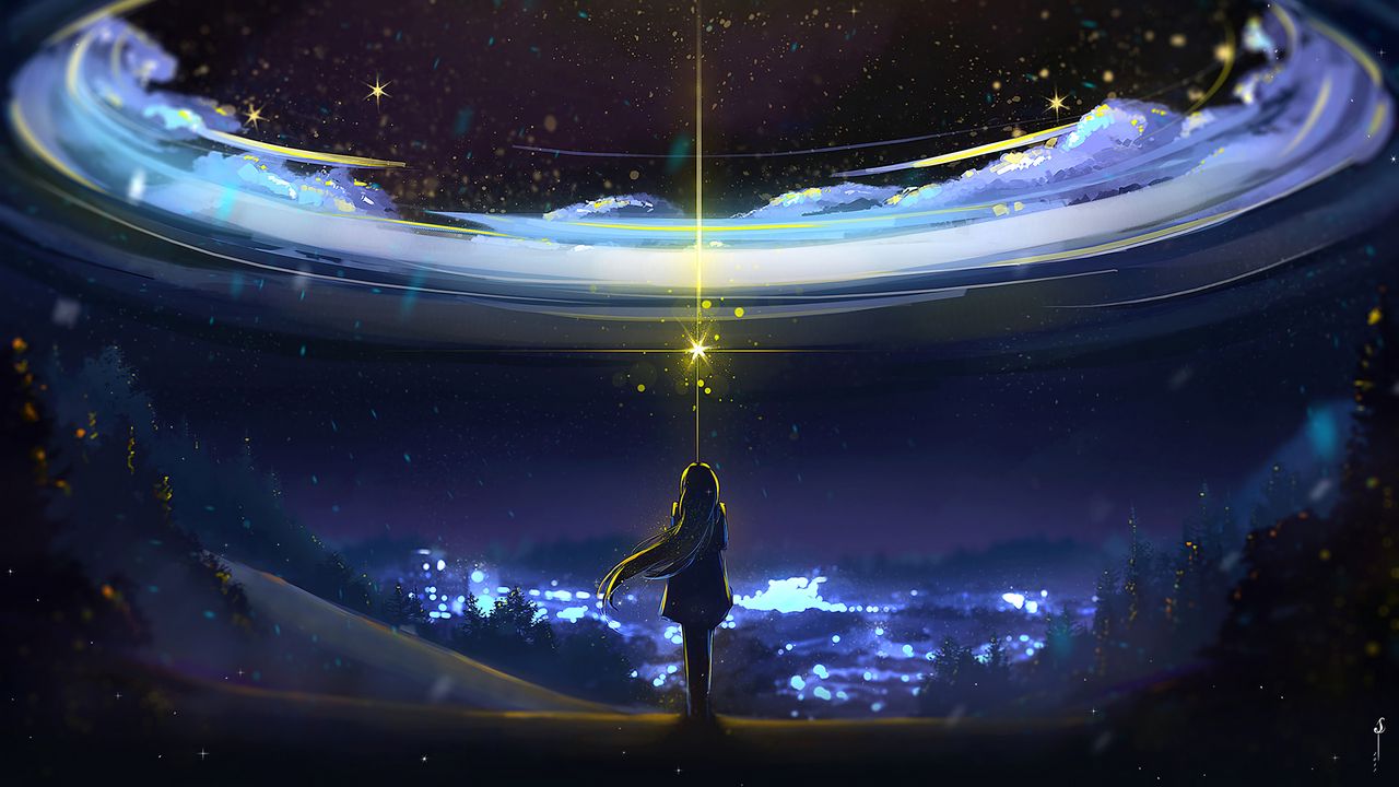 Wallpaper silhouette, stars, shine, night