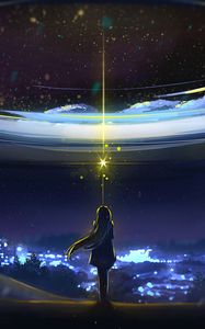 Preview wallpaper silhouette, stars, shine, night