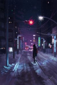 Preview wallpaper silhouette, street, art, city, night, lights