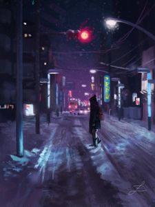 Preview wallpaper silhouette, street, art, city, night, lights