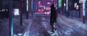 Preview wallpaper silhouette, street, art, city, night, lights