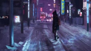Preview wallpaper silhouette, street, art, city, night, lights