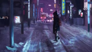 Preview wallpaper silhouette, street, art, city, night, lights
