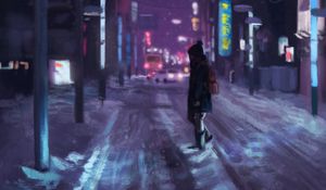 Preview wallpaper silhouette, street, art, city, night, lights