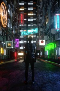 Preview wallpaper silhouette, street, city, night, lights, buildings