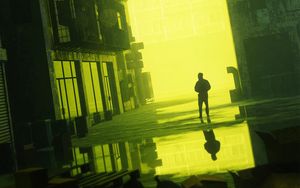 Preview wallpaper silhouette, street, light, green, dark