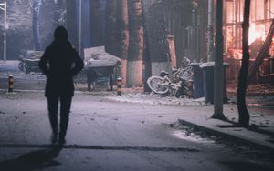 Preview wallpaper silhouette, street, night, snow