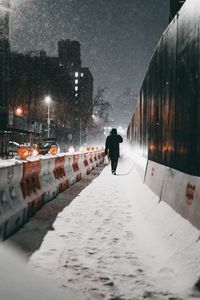 Preview wallpaper silhouette, street, snow, winter, blizzard