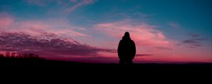 Preview wallpaper silhouette, sunset, horizon, alone, solitude