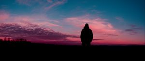 Preview wallpaper silhouette, sunset, horizon, alone, solitude