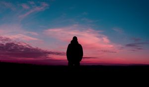 Preview wallpaper silhouette, sunset, horizon, alone, solitude