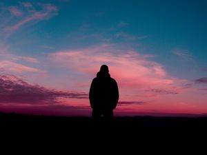 Preview wallpaper silhouette, sunset, horizon, alone, solitude