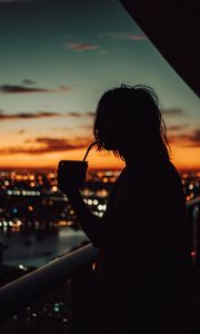 Preview wallpaper silhouette, sunset, night city, solitude