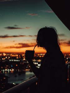 Preview wallpaper silhouette, sunset, night city, solitude