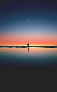 Preview wallpaper silhouette, sunset, ocean, horizon, loneliness, kalaloch, united states