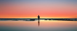 Preview wallpaper silhouette, sunset, ocean, horizon, loneliness, kalaloch, united states