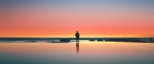 Preview wallpaper silhouette, sunset, ocean, horizon, loneliness, kalaloch, united states