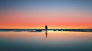 Preview wallpaper silhouette, sunset, ocean, horizon, loneliness, kalaloch, united states