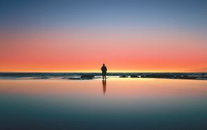 Preview wallpaper silhouette, sunset, ocean, horizon, loneliness, kalaloch, united states