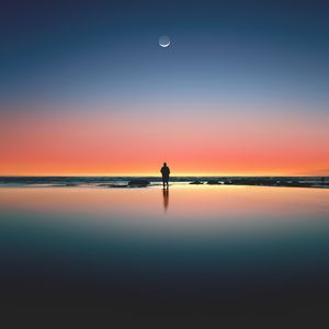 Preview wallpaper silhouette, sunset, ocean, horizon, loneliness, kalaloch, united states