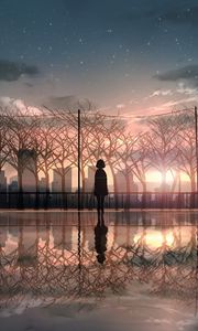 Preview wallpaper silhouette, sunset, reflection, twilight, art