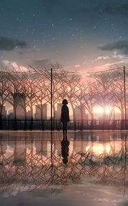 Preview wallpaper silhouette, sunset, reflection, twilight, art