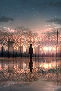 Preview wallpaper silhouette, sunset, reflection, twilight, art