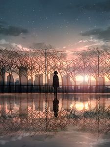 Preview wallpaper silhouette, sunset, reflection, twilight, art
