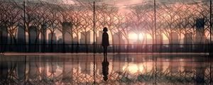 Preview wallpaper silhouette, sunset, reflection, twilight, art