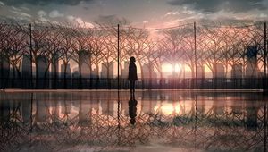 Preview wallpaper silhouette, sunset, reflection, twilight, art