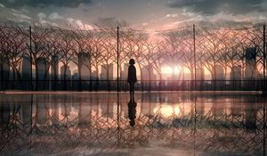 Preview wallpaper silhouette, sunset, reflection, twilight, art