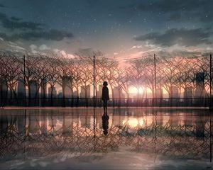 Preview wallpaper silhouette, sunset, reflection, twilight, art